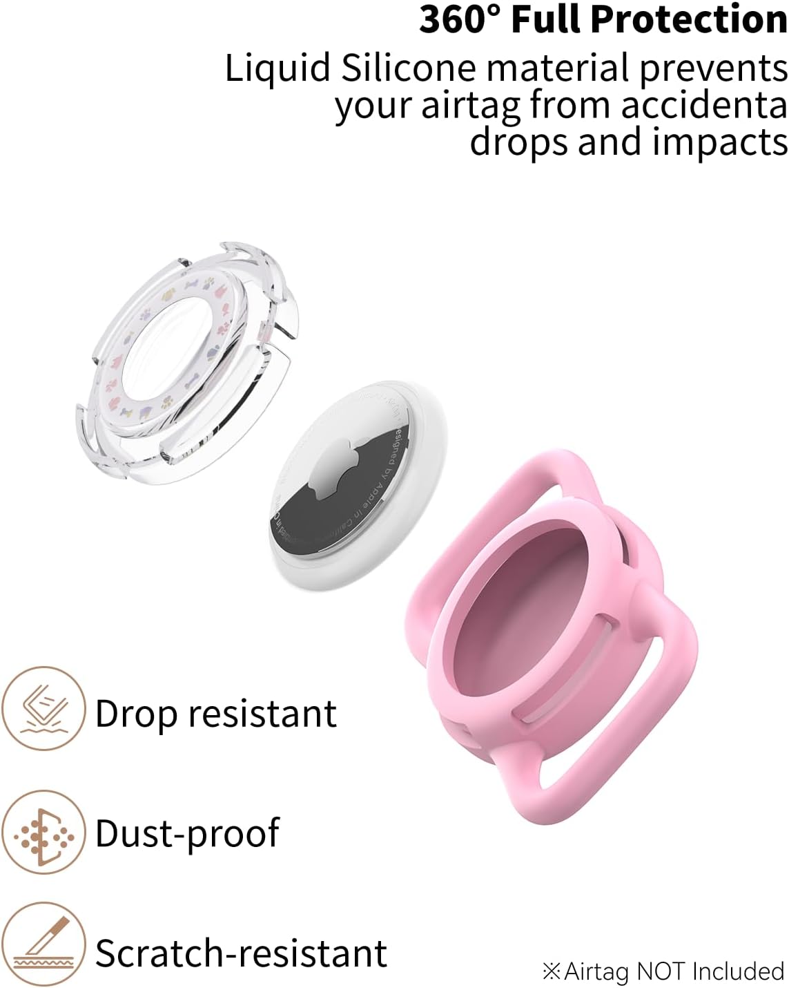 Airtag Dog Collar, Waterproof Airtag Holder for Dog Collar & Cat Collar Slicone Full Body Covered Pet Air Tag Holder (Pink, Regular)