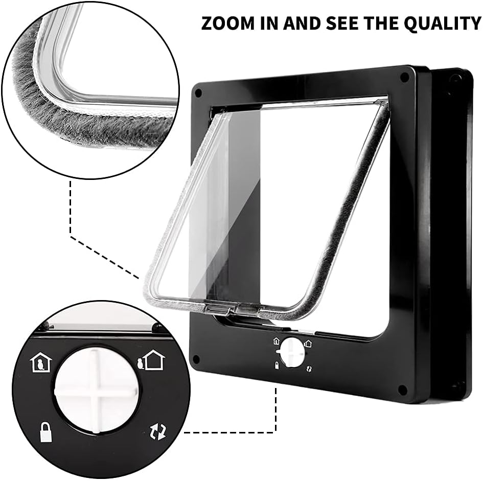 EASY JOY Cat Doors(Outer Size 10.6" x 9.2"), 4-Way Locking Cat Door for Interior Exterior Doors, Weatherproof pet Door with Magnet for Cat or Dog < 21.5 inches in Girth(Black L)
