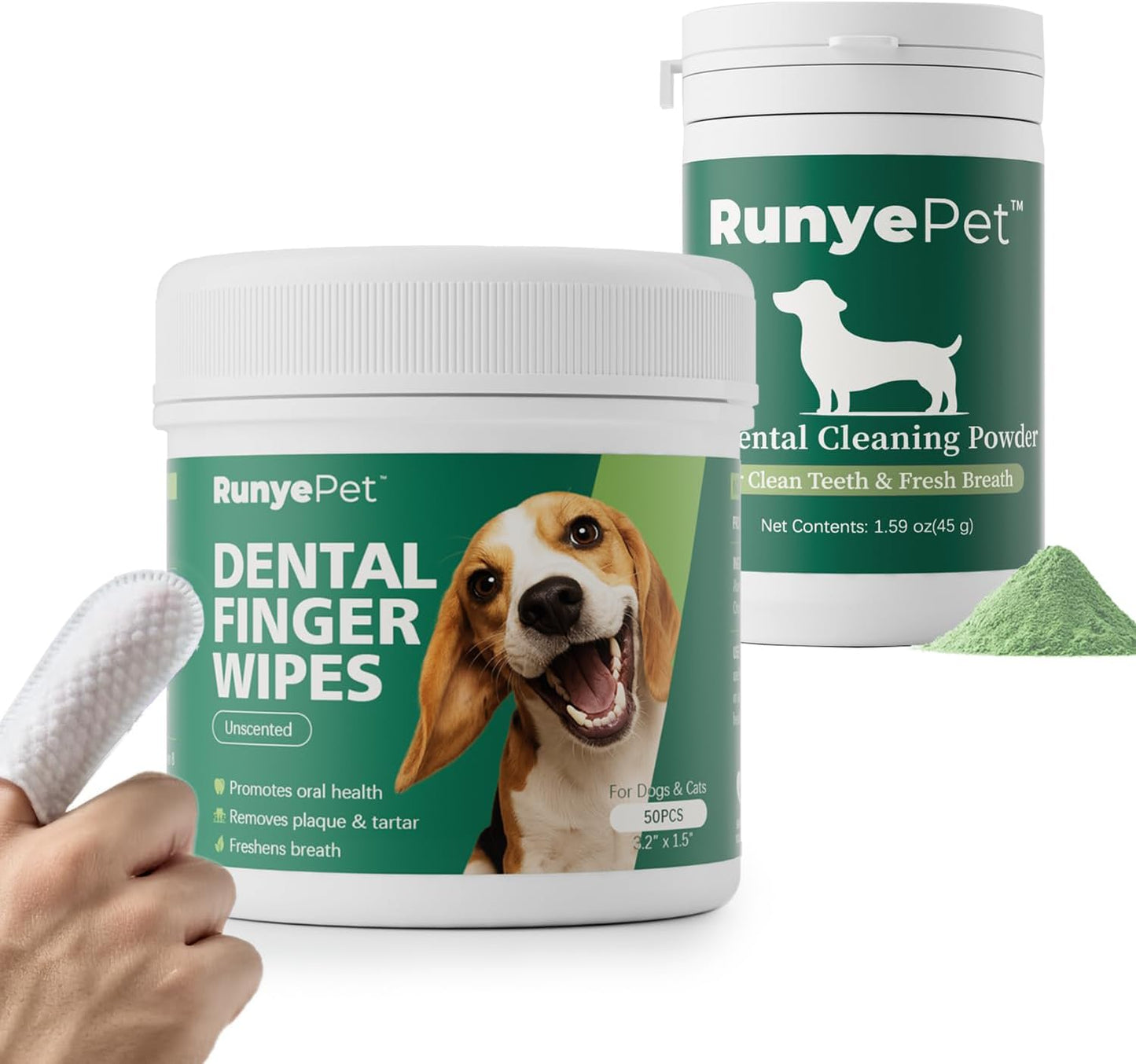 Deep Dental Cleaning Kit for Dogs & Cats – Pet Plaque Removal Powder & 50 Dental Care Wipes – Natural Formula with Probiotics for Fresh Breath & Healthy Teeth (Cleaning Kit, 50ct+45g)