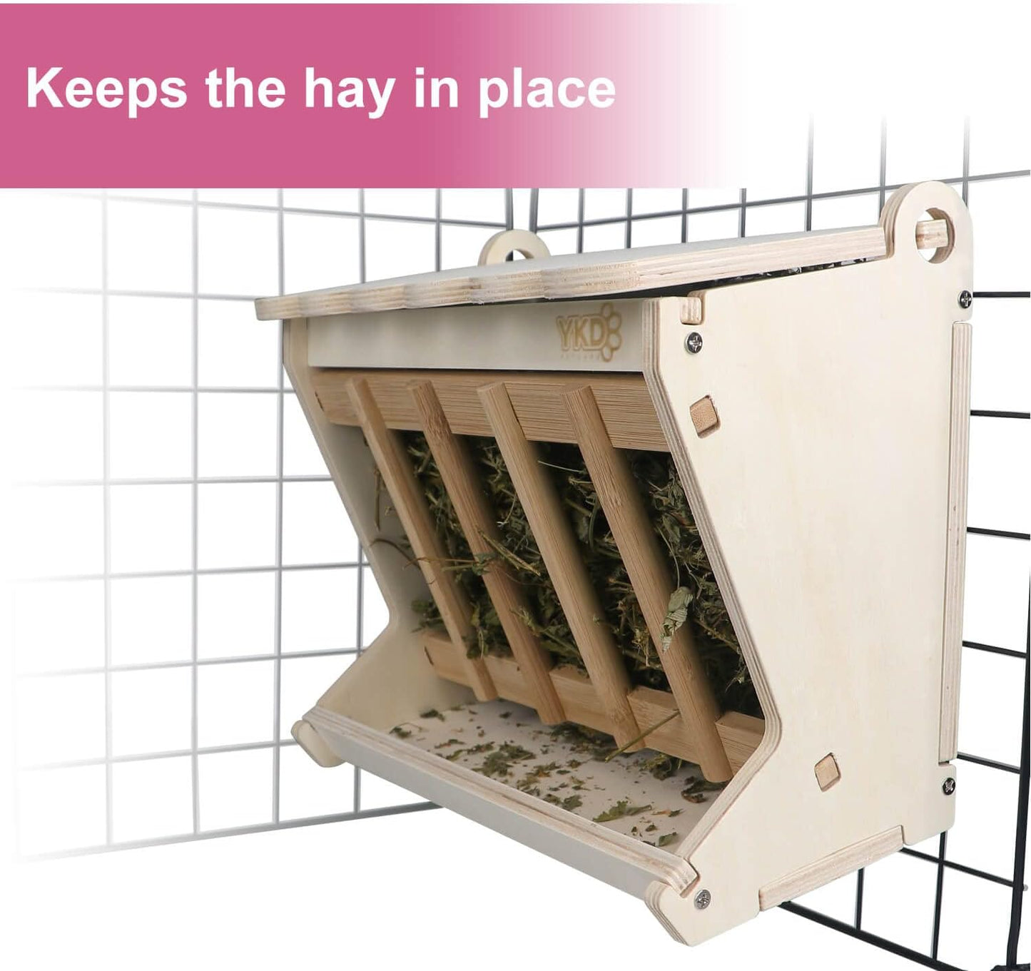 Pet Wooden Hay Feeder for Rabbits, Guinea Pigs, and Chinchillas - Alfalfa Timothy Dispenser, Less Wasted Small Animals Manger (Hanging Large)