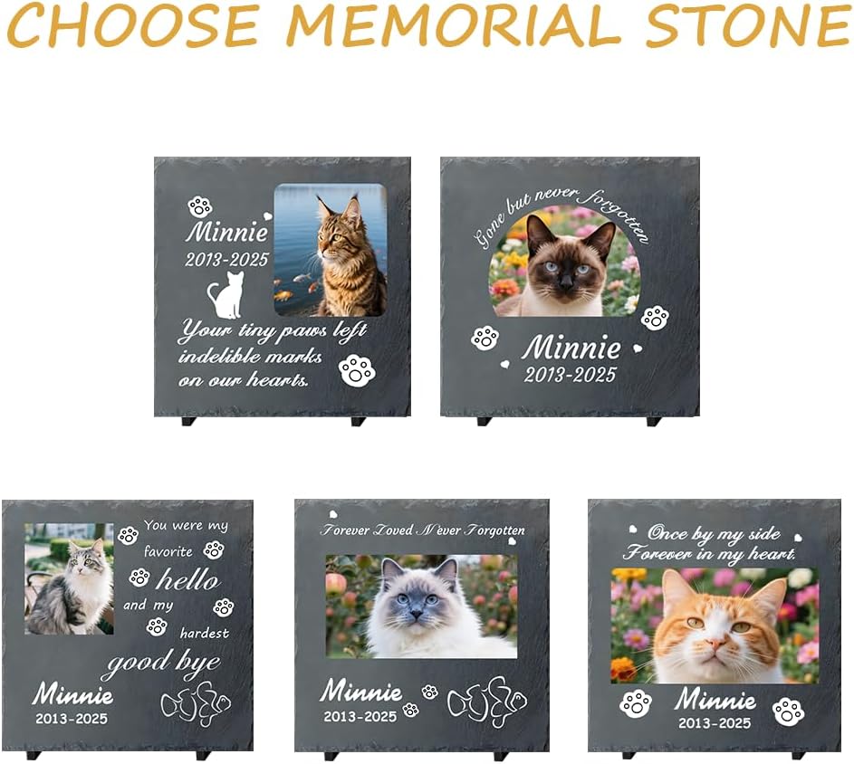 Custom Pet Memorial Stone - Personalized Cat Grave Marker with Name & Photo - Sympathy Gifts for Loss of Beloved Pet - Cemetery Decor - Rainbow Bridge Memorial for Cats (Style K)