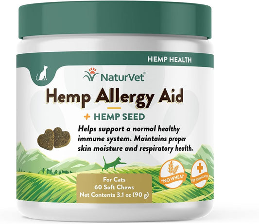 NaturVet Hemp Allergy Aid Plus Hemp Seed Soft Chews for Cats, 60 ct, Made in The USA
