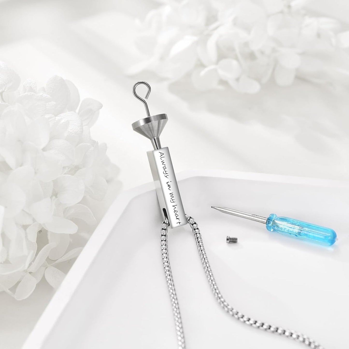 Urn Necklaces for Ashes Sterling Silver 3D Vertical Bar Memorial Pendant for Loved Ones Keepsake Cremation Jewelry Gifts for Women Men