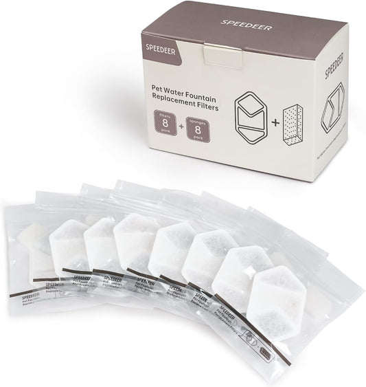Official 8 Packs Replacement Filters & Pre-Filter Sponges for 4L/135oz Wireless Cat Water Fountain ZTI0506