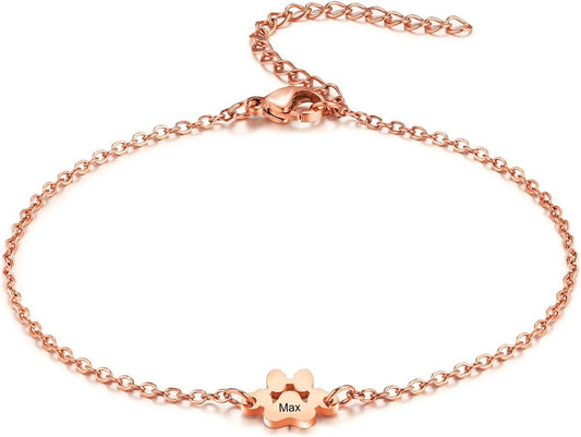 MeMeDIY Personalized Paw Print Bracelet for Women Engraved 1-5 Names Dog Cat Pet Paw Bracelet Adjustable Chain Dog Jewelry Memorial Gifts for Pet Lovers