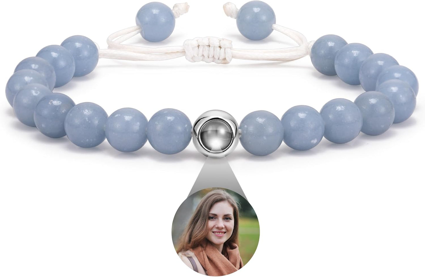 EMIRISTIC Custom Photo Bracelet - Personalized Picture Natural Stone Cuban Chain Bracelet - Any Special Day Gifts