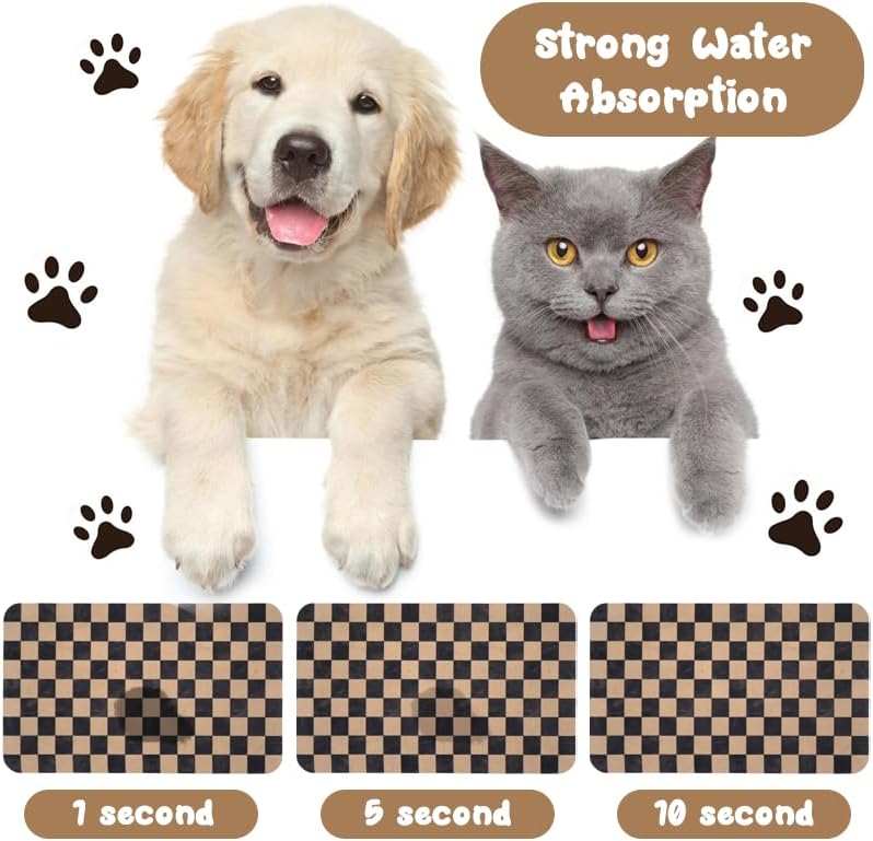 Dog Food Mats for Floors Waterproof, Pet Water Bowl Mats Pet Feeding Absorbent Placemats Plaid 24 * 32 inch