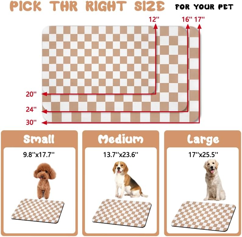 Dog Food Mats for Floors Waterproof, Pet Water Bowl Mats Pet Feeding Absorbent Placemats Plaid 17 * 30 inch