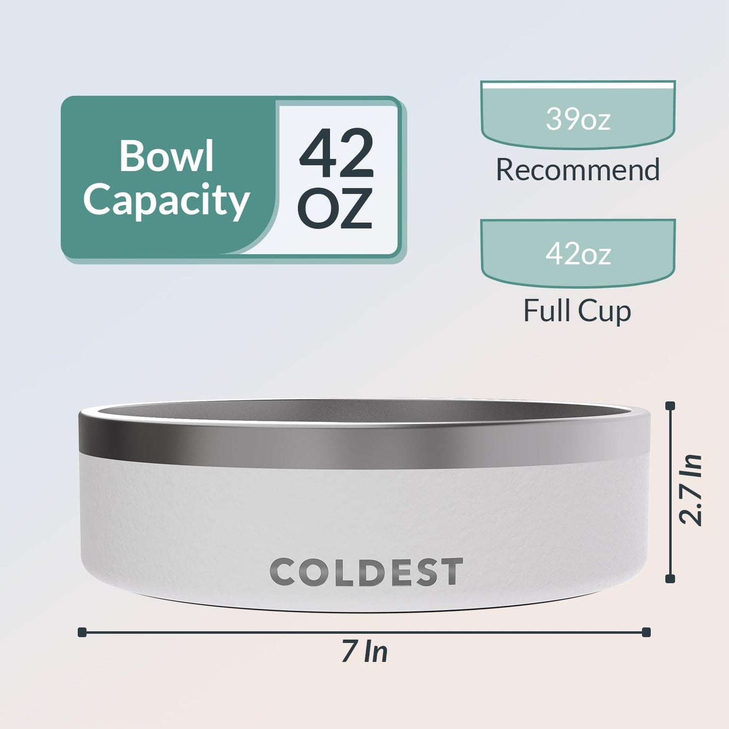 Coldest Dog Bowl - Anti Rust Metal, Non Slip, 3 Layers Insulated Stainless Steel Dog Bowls - Spill Proof & Heavy Duty - Water Bowl for Dogs, Cats & Pets, Dish Washer Safe (42 oz, Epic White)