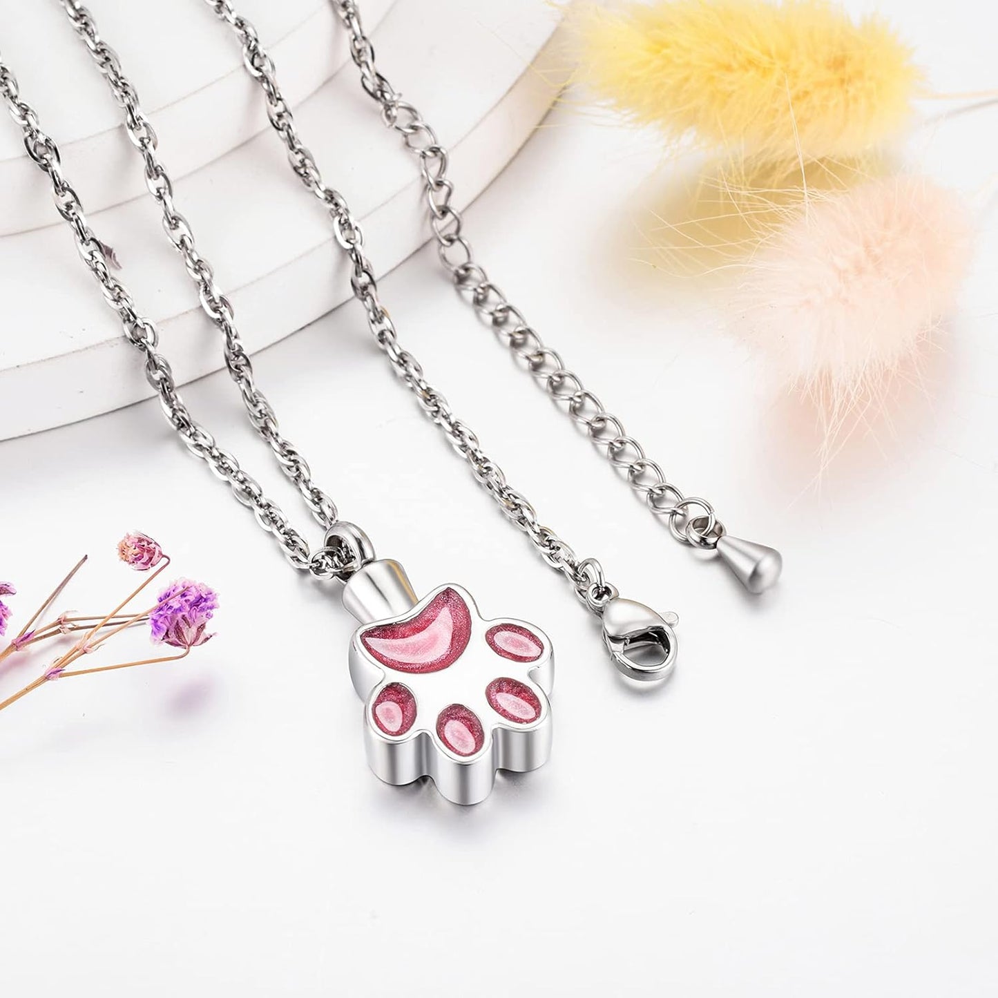 abooxiu Paw Print Urn Necklace for Ashes Cremation Necklace for Pet Ashes Stainless Steel Ash Necklace Memorial Ash Holder