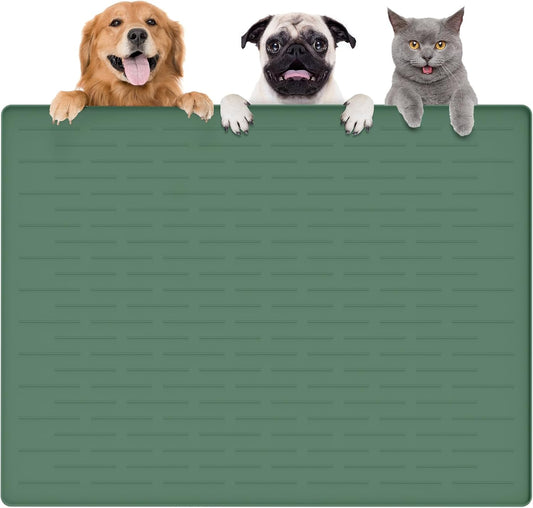 Largest Dog Food Mat, 39.5"x29.5" Silicone Dog and Cat Mat for Food and Water Bowls, Thinken Waterproof Non-Slip XXXL Pet Feeding Mat for Floors (Deep Green)