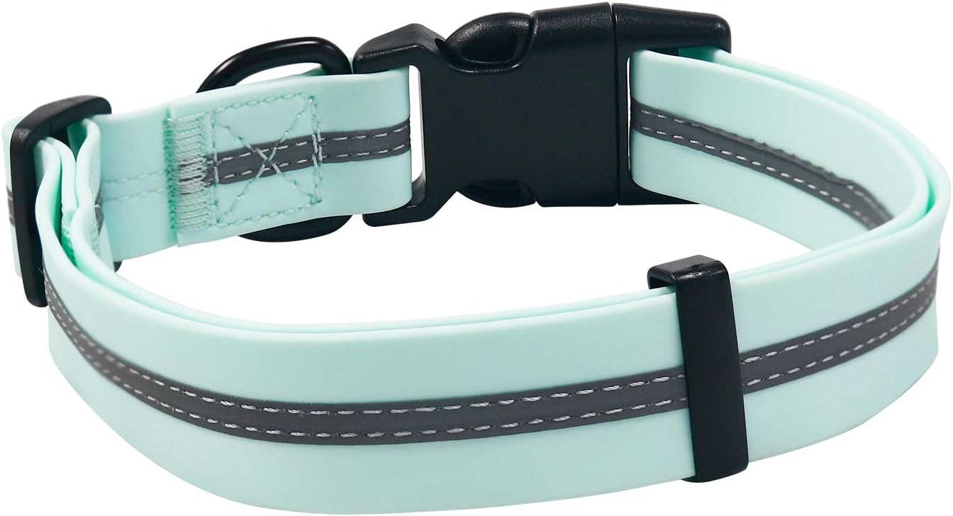 NIMBLE Dog Collar Waterproof Pet Collars Adjustable, Reflective, Durable Flex Poly Coated Nylon Basic Dog Collars 9 Colors in Size S/M/L (Light Blue, Medium (11.81”-18.5”inches))