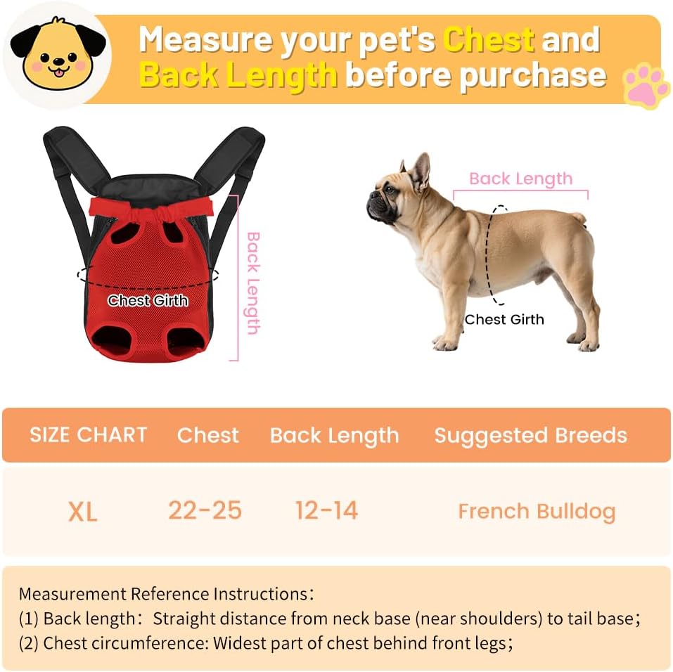 Inspack Dog Backpack Carrier/Cat Carrier, Adjustable Pet Front Carriers Travel Bag for Puppy Medium Dogs, Legs Out, Soft Ventilated Dog Chest Carry Backpacks for Hiking/Camping,10-16 lbs, Red