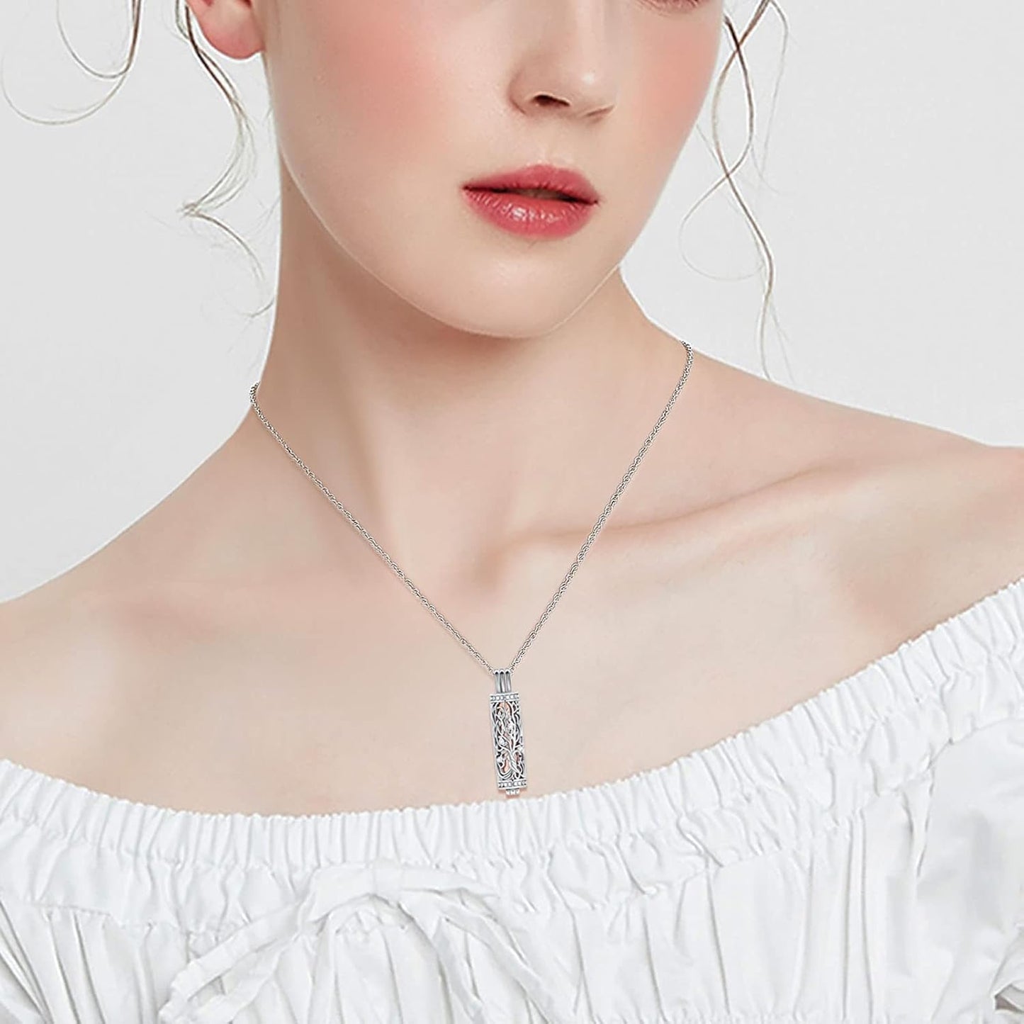 shajwo Cylinder Cremation Jewelry Tree of Life Urn Ashes Necklace for Women Men Vial Cremation Ash Pendant Loved One Memorial Jewelry