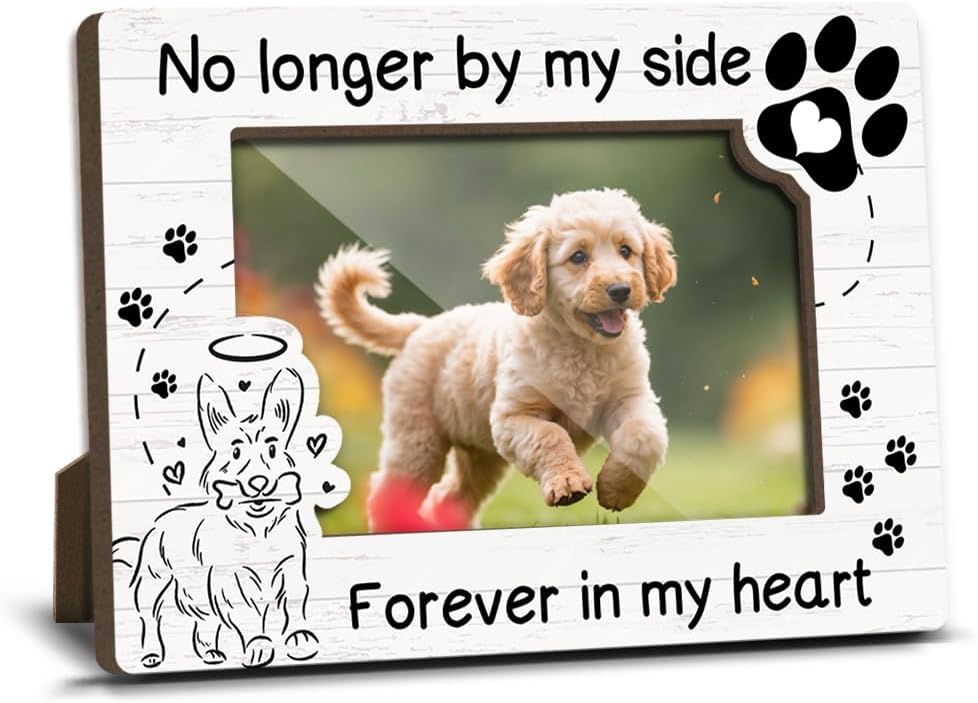 Dog Memorial Photo Frames Dog and Cat Loss Remembrance Gift Sympathy Gifts for Pet Lovers Condolence Present for Pet Owner No Longer by my Side Forever in my Heart Picture Frames 4x6 Photo - YY007