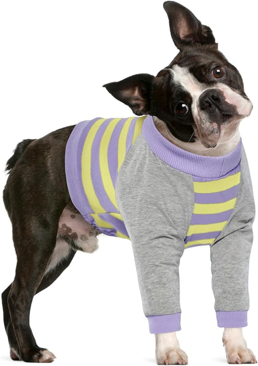 FUAMEY Dog Recovery Sleeve with Elbow Protector,Dogs Shirt Stop Licking Joints,Pet Long Sleeve Suit Protecting Dog's Front Leg Arm Wounds Cover Skin Conditions Purple Stripes M