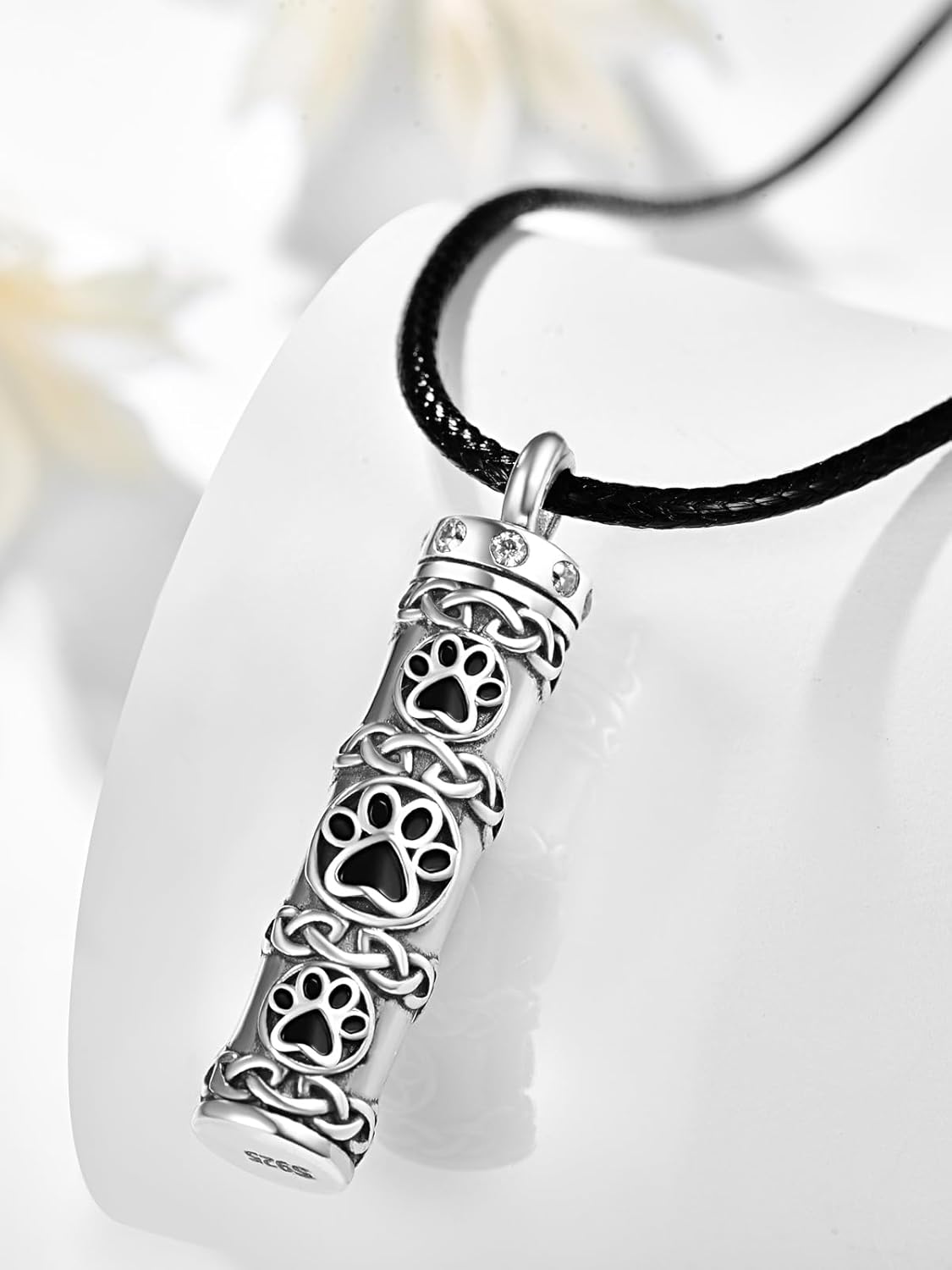 Dreamboat Pet Crematian Urn Necklace for Dog Cat Ashes 925 Sterling Silver Paw Print Keepsake Pendant Jewelry Gifts for Women Men