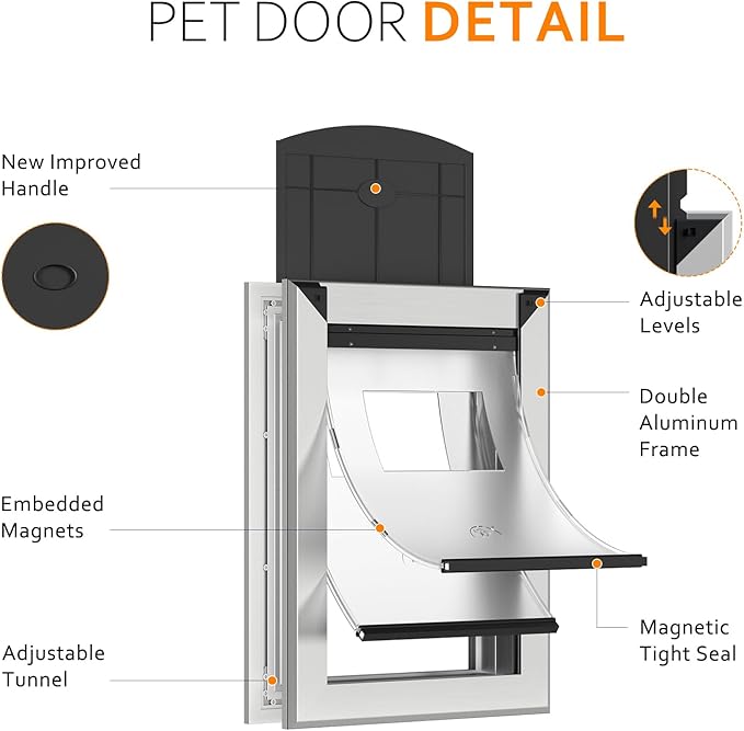 [Classicmacher] Heavy Duty Dog Door with Double Sliding Lock Panel, Aluminum Large Doggie Door for Exterior Door, Magnetic Double Flaps Do g Door for L arge and Medium Dog Up to 100Lbs (Large,Silver)