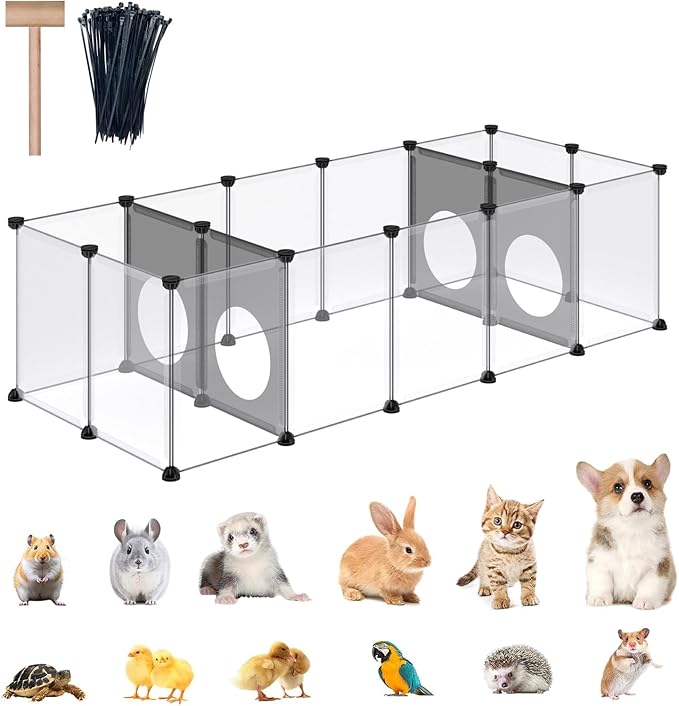 DINMO Rabbit Playpen, Guinea Pig Cages, Hamster Cages, Interesting Game Holes Design for Small Animal, Bunny, Ferret, Hedgehog, DIY, Expanded, Portable, Exercise Fence, 61.4 x 25.4 x 16.4 inches