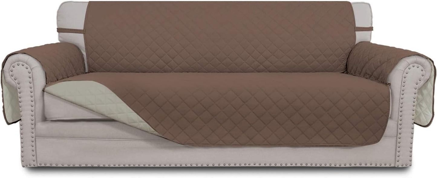 Easy-Going Reversible Oversized Couch Cover for 3 Cushion Couch Sofa Cover for Dogs Water Resistant Furniture Protector Cover with Foam Sticks for Pet (Oversized Sofa, Brown/Beige)