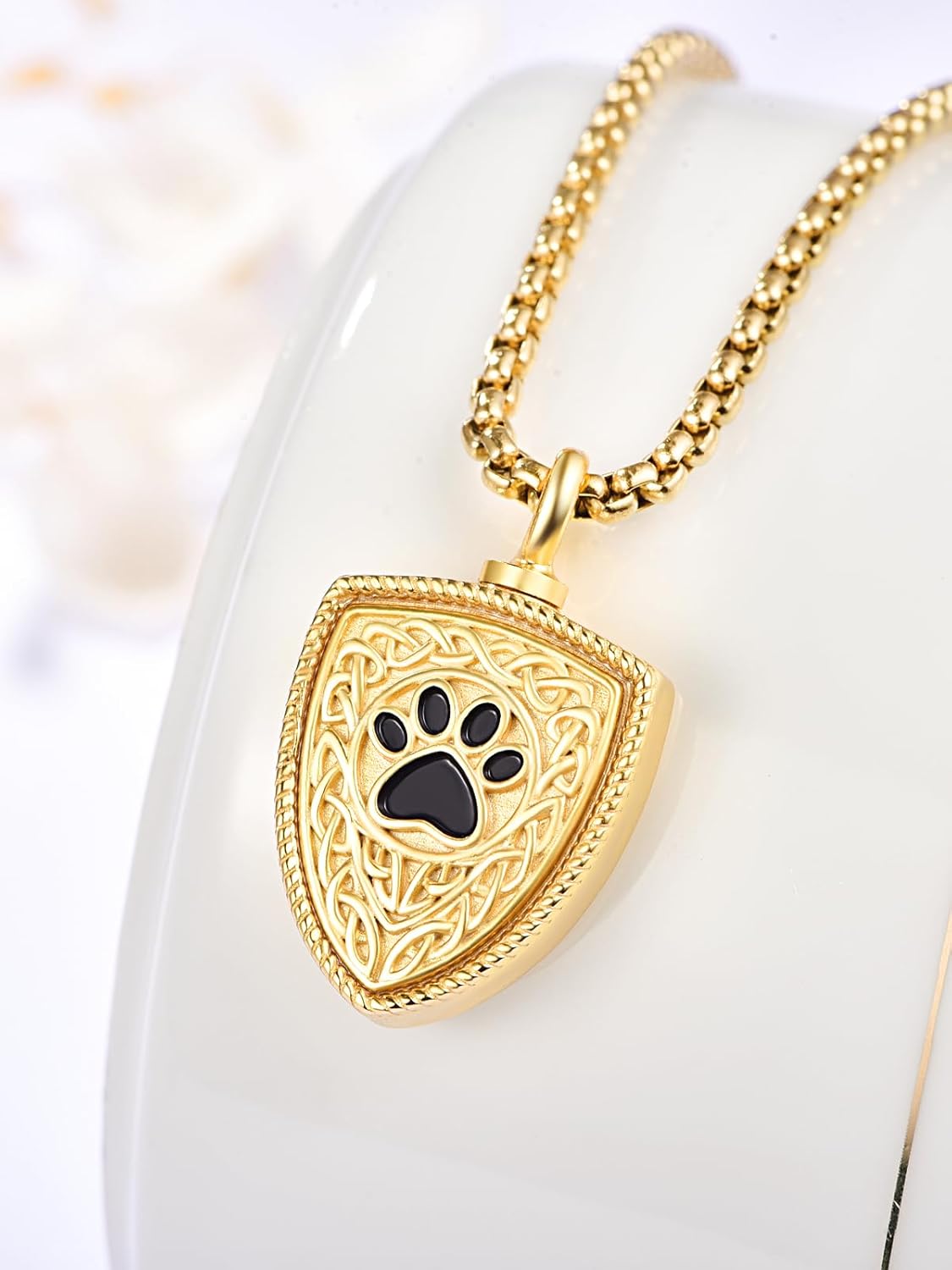 Pet Cremation Urn Necklace for Dog Cat Ashes 925 Sterling Silver Paw Print Keepsake Pendant Celtic Knot Memorial Jewelry for Women Men