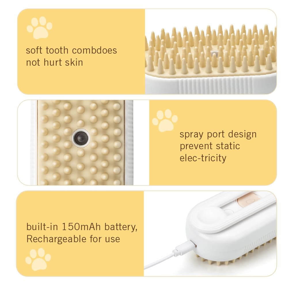 KALIMO 3-in-1 Pet Misting Brush for Cats & Dogs – Rechargeable Grooming Tool with Steam, Massage, & Shedding Hair Removal – Tangle-Free, Cordless Pet Comb for Healthy Coats