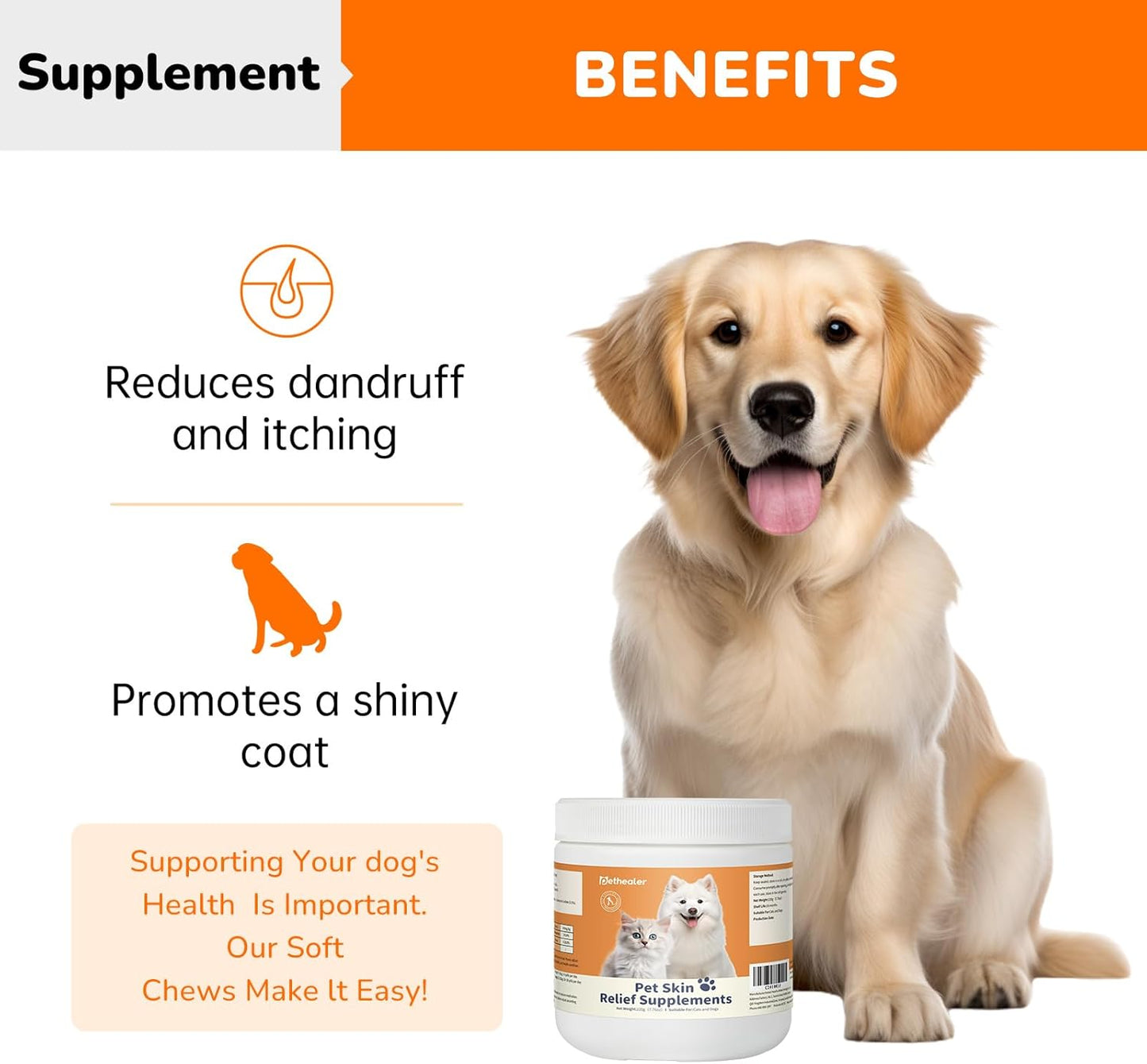 Dog Allergy Chews - Pet Skin Relief Supplements for Dogs and Cats 220g – Supports Healthy Skin & Coat, Reduces Itching, Dryness, and Irritation – Vitamin & Omega-3 Enriched (C2010033)