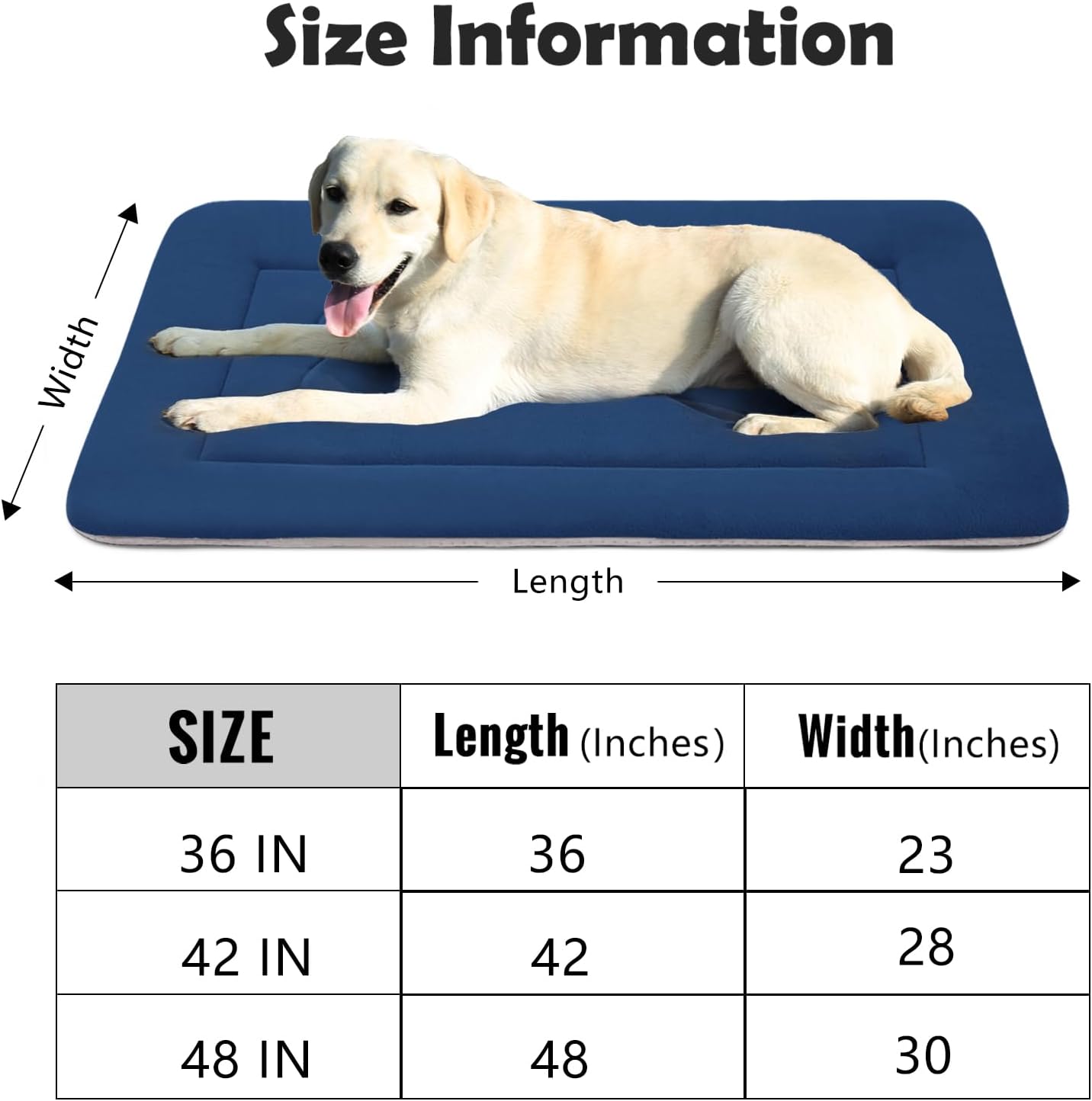 JoicyCo Dog Bed Soft Dog Crate Pad Mat for Medium/Large Dogs 36 in Non-Slip Bottom Washable Dog Sleeping Mattress Pet Beds Cat Beds Kennel Pads, Dark Blue