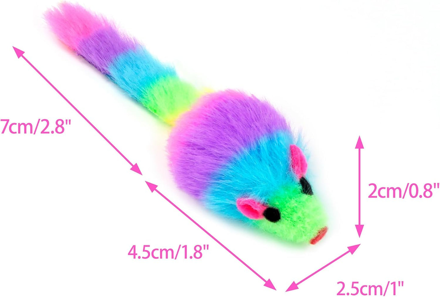 CHIWAVA 36PCS 1.8" Rainbow Color Furry Cat Toy Mice with Rattle Kitten Mouse Interactive Play