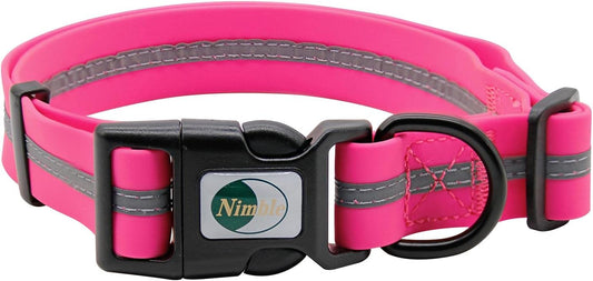 NIMBLE Dog Collar Waterproof Pet Collars Anti-Odor Durable Adjustable PVC & Polyester Soft with Reflective Cloth Stripe Basic Dog Collars S/M/L Sizes (Medium (11.81”-18.5”inches), Pink)