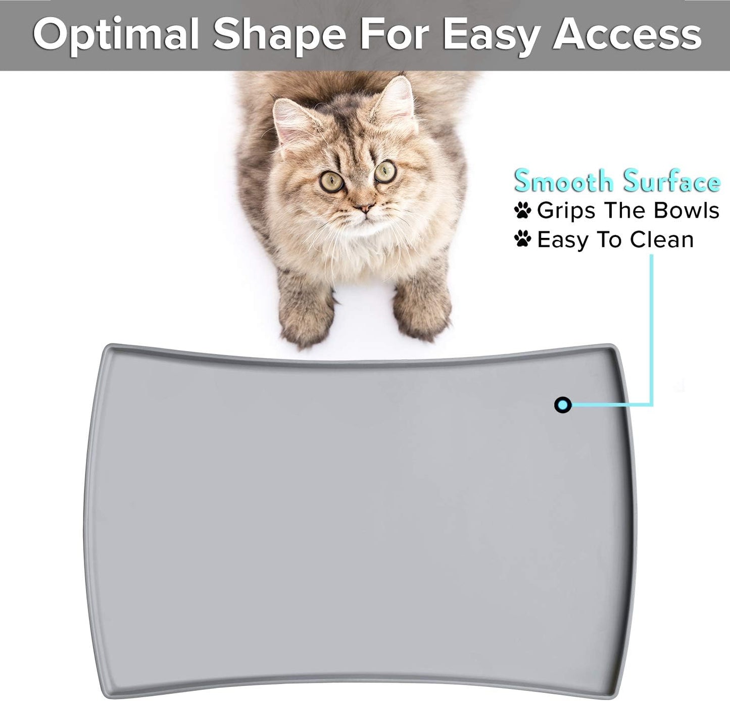 CatGuru Cat Food Mat, Small & Large Pet Food Mat, 100% Waterproof Cat Placemat for Food and Water, Silicone Mats for Pets Bowls, Non-Slip Mats for Pet Bowl or Fountain (Large, Gray)