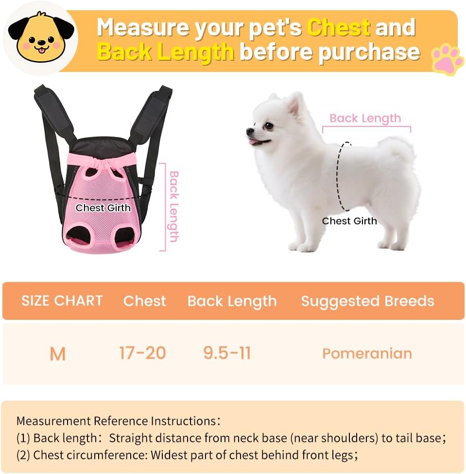 Inspack Dog Backpack Carrier/Cat Carrier, Adjustable Pet Front Carriers Travel Bag for Puppy Medium Dogs, Legs Out, Soft Ventilated Doggie Chest Carry Backpacks for Hiking/Camping, 4-7 lbs, Pink
