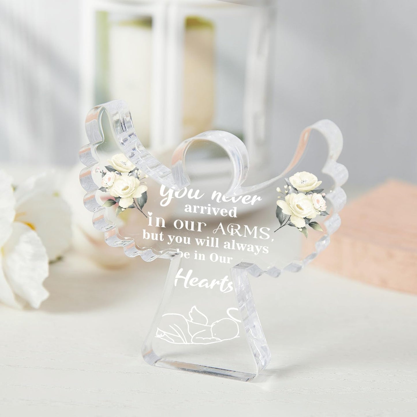 Xendelow Angel Acrylic Memorial Sign, 4x4 inches, Sympathy Gift for Mothers Grieving Loss of Baby, Sentimental Angel Design