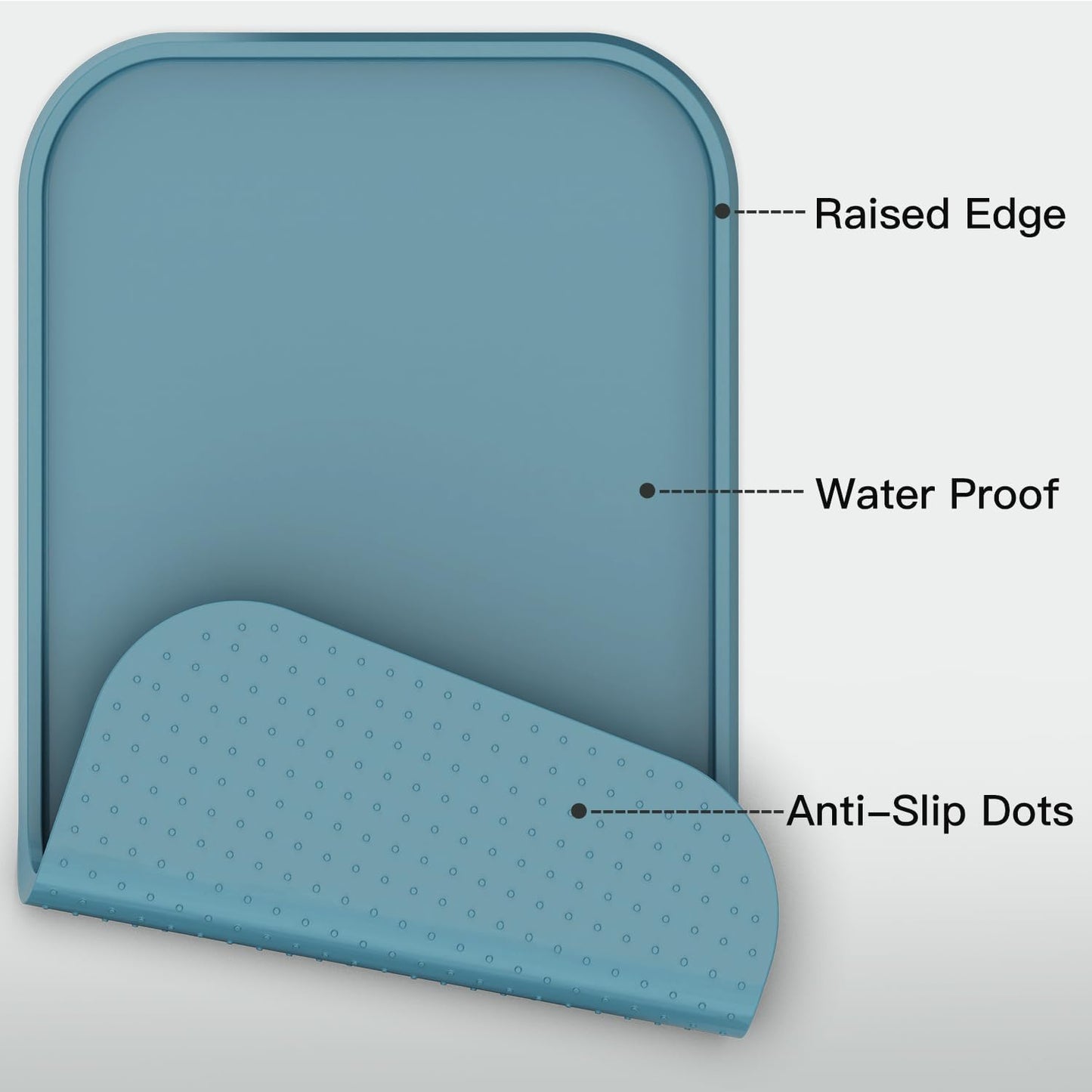 Pet Feeding Mat [Warped Resistant Raised Edge], Water-Proof Silicone Placement for Food Water Bowls, Anti-Slip Base Protect Floor, BPA-Free&Dishwasher-Safe [23.5x13.5inch Large, Blue]