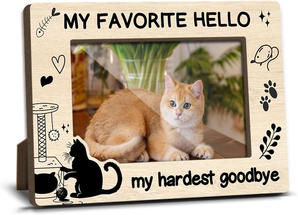 Cat Memorial Photo Frames Dog and Cat Loss Remembrance Gift Sympathy Keepsake for Pet Lovers Condolence Present for Pet Owner My Hardest Goodbye My Favorite Hello Picture Frames 4x6 Photo - YY011