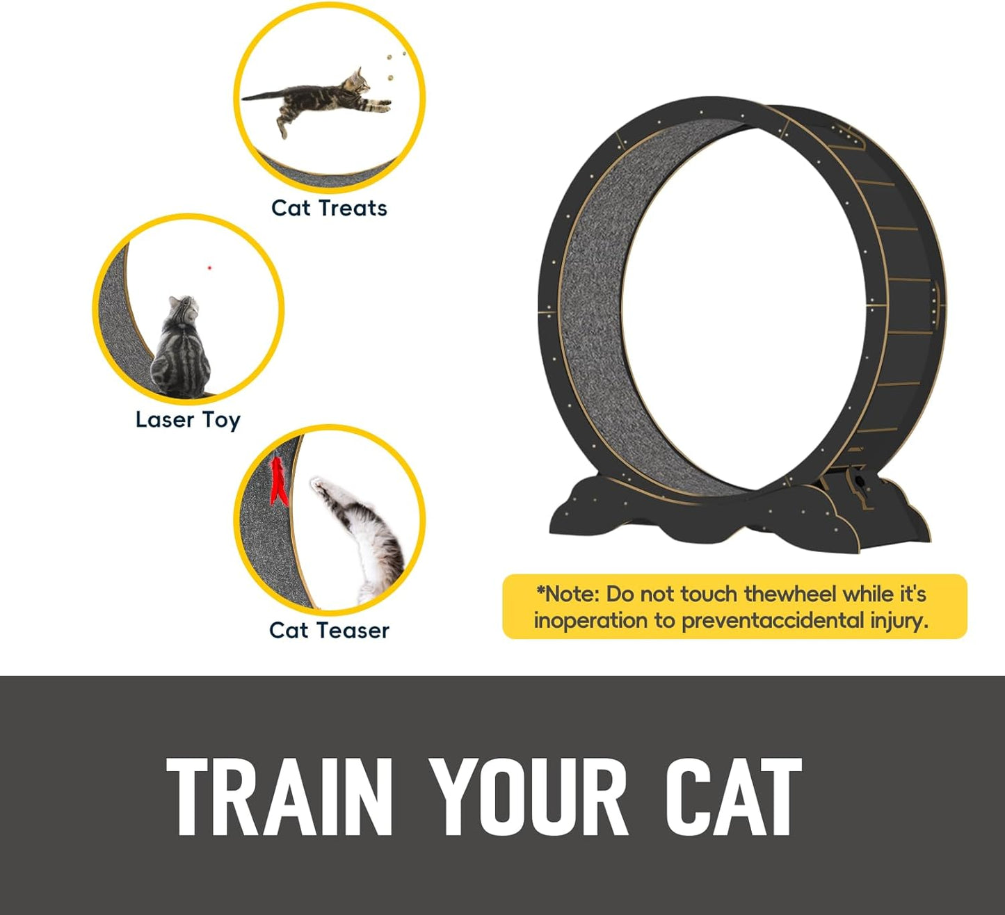 Cat Exercise Wheel 45 Inch Cat Treadmill for Indoor Cats, Running Wheel with Detachable Carpeted Runway, Cats Running Wheel Carpet Suitable for Most Pets Weight Loss and Health (Black, L)
