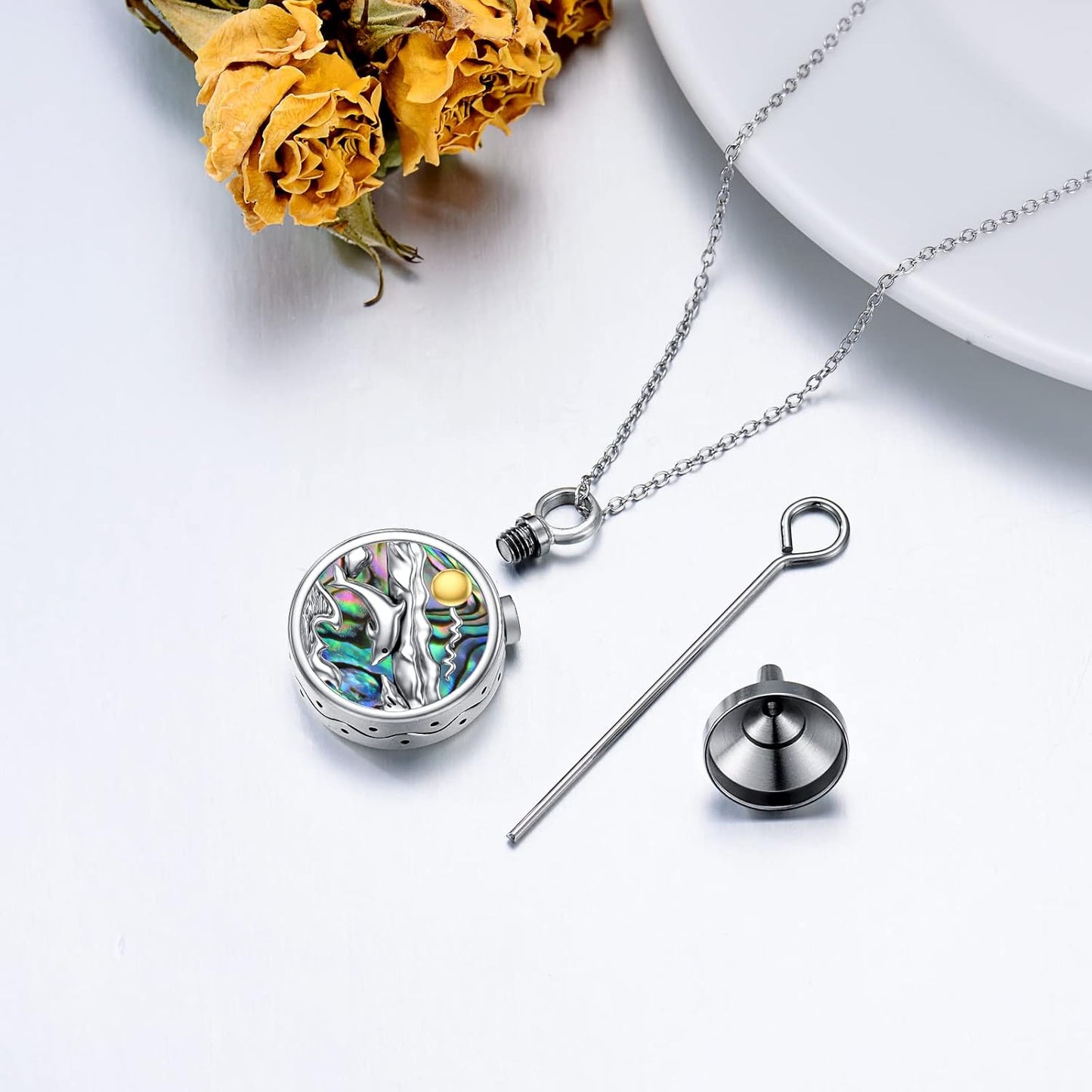 WINNICACA Urn Necklace for Ashes Sterling Silver Abalone Shell Cremation Jewelry for Ashes Jewelry Gifts for Nature Lovers Keepsake Memorial Jewelry for Women