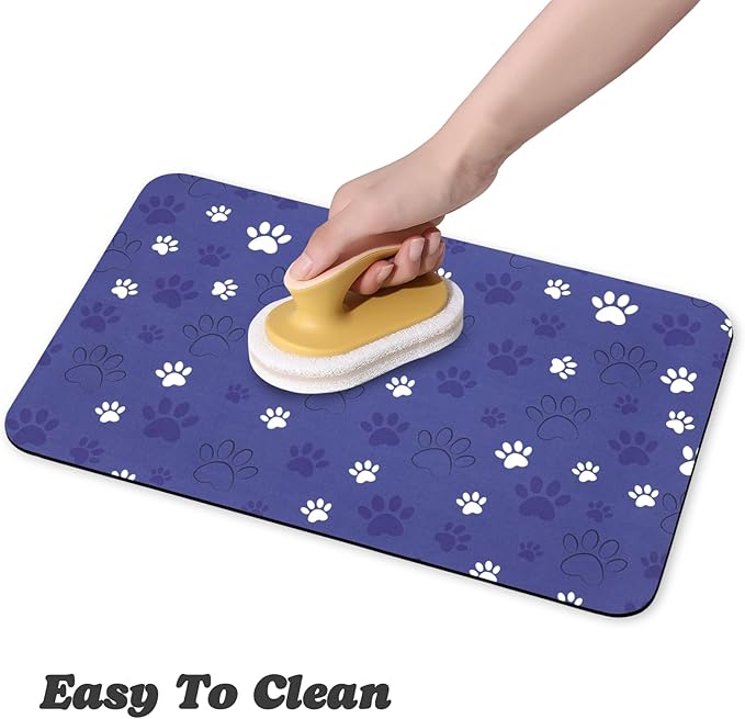 Dog Food Mat, Absorbent Water Bowl Mats Cat Pet Feeding Placemats Dark Blue 17 * 30 inch