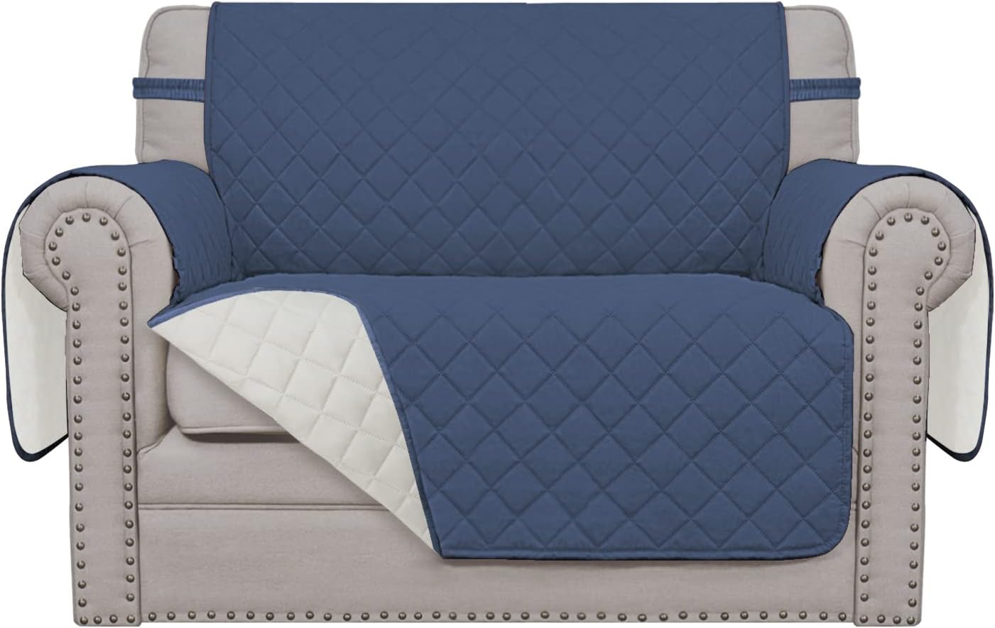 Easy-Going Oversized Chair Sofa Slipcover Reversible Sofa Cover Water Resistant Couch Cover Furniture Protector Cover with Elastic Straps for Pets Dog Cat (Oversized Chair, Dark Blue/Ivory)