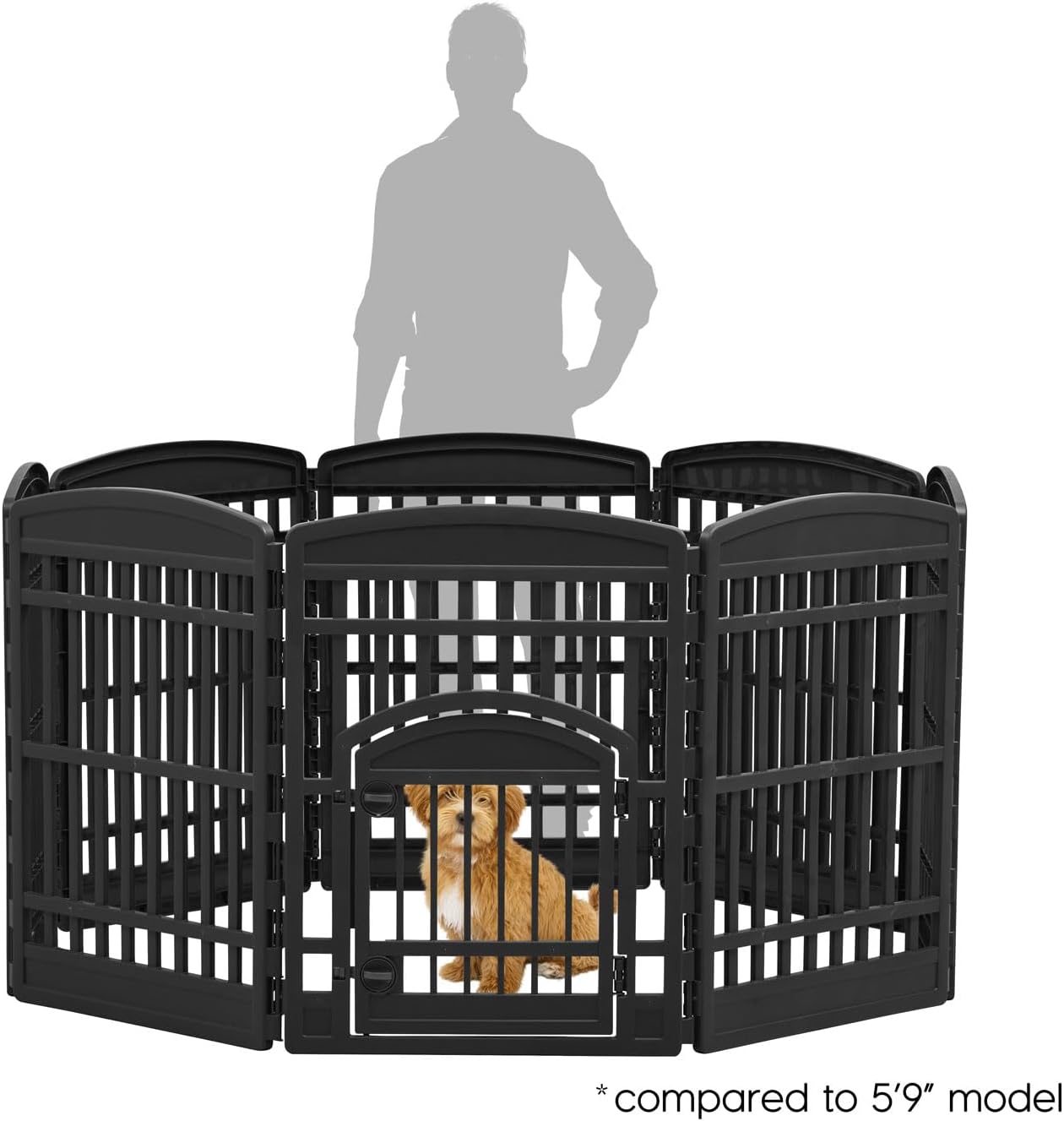 IRIS USA 34" 8-Panel Dog Playpen with Door, 63 x 63 x 35, Puppy Fence, Puppy Playpen, Dog Play Pen Indoors, Pet Fence, Puppies/Small Dogs, Black