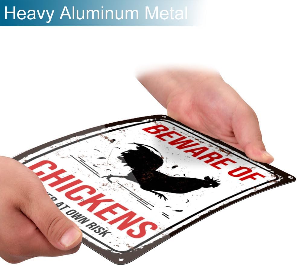 Vintage Beware of Chickens Metal Sign Funny Chicken Coop Sign for Farm 8 x 12 inch