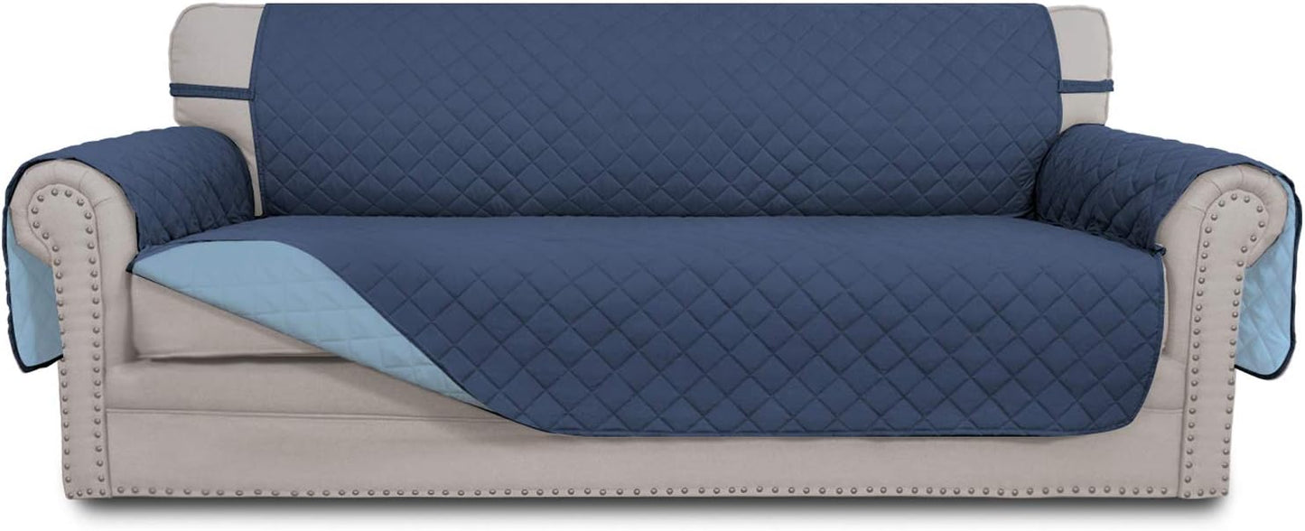 Easy-Going Reversible Oversized Couch Cover for 3 Cushion Couch Sofa Cover for Dogs Water Resistant Furniture Protector Cover with Foam Sticks for Pet (Oversized Sofa, Dark Blue/Light Blue)