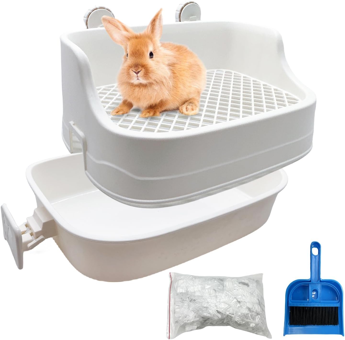 Tfwadmx Rabbit Litter Box Bunny Potty Training Litter Boxes Guinea Pig Corner Bedding Box Small Animal Toilet for Ferret,Chinchilla,Galesaur(White)