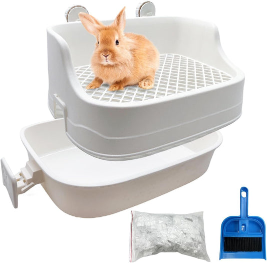 Tfwadmx Rabbit Litter Box Bunny Potty Training Litter Boxes Guinea Pig Corner Bedding Box Small Animal Toilet for Ferret,Chinchilla,Galesaur(White)