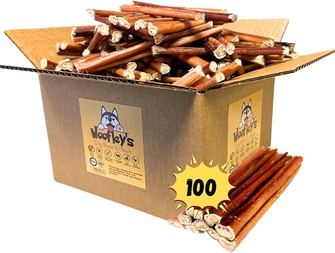 Woofley's 6 Inch Bully Sticks for Small Dogs - 100 Count - Safe, Easily Digestible Dog Chews