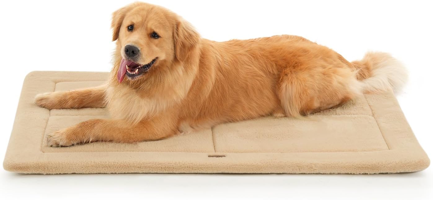 MADE 4 PETS Dog Crate Pad Bed for Large Dogs, Washable & Reversible, Anti-Slip Kennel Mat for Cozy Sleeping, Soft Fluffy Dog Bed for Indoor & Outdoor Use, 41"x29", Khaki