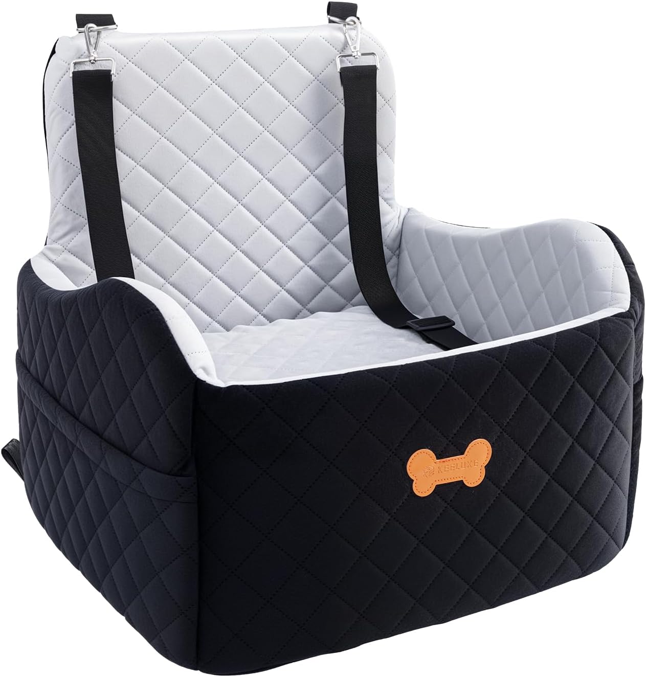 Dog Car Seat for Small Dogs, Dog Booster Seat Filling in Thick Memory Foam with 2 Safety Leashes and Storage Pocket, Suitable for Pet Under 30lb or 2 Puppies (Grey/Black)