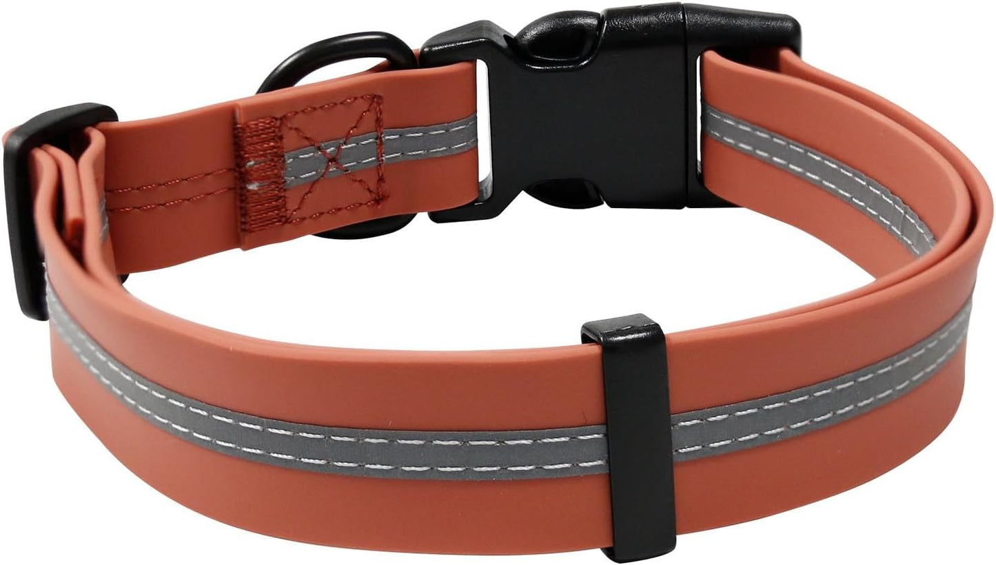 NIMBLE Dog Collar Waterproof Pet Collars Adjustable, Reflective, Durable Flex Poly Coated Nylon Basic Dog Collars 9 Colors in Size S/M/L (Large (15.35”-24.8”inches), Apricot Brandy red)