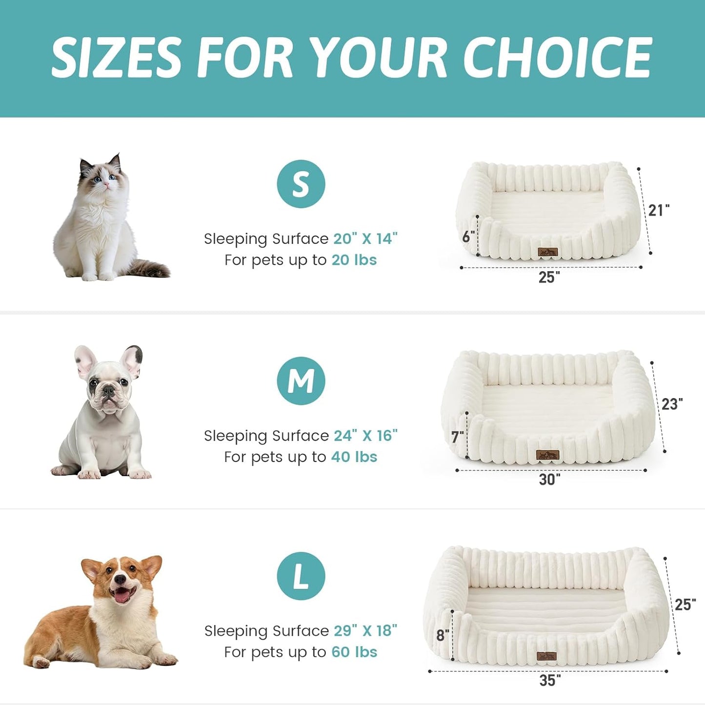 Orthopedic Dog Bed for Small Dogs & Cats - Washable Rectangle Pet Bed with Anti-Slip Bottom, Soft Calming Cat & Puppy Bed for Indoor Pets (25"x21"x6", Cream)