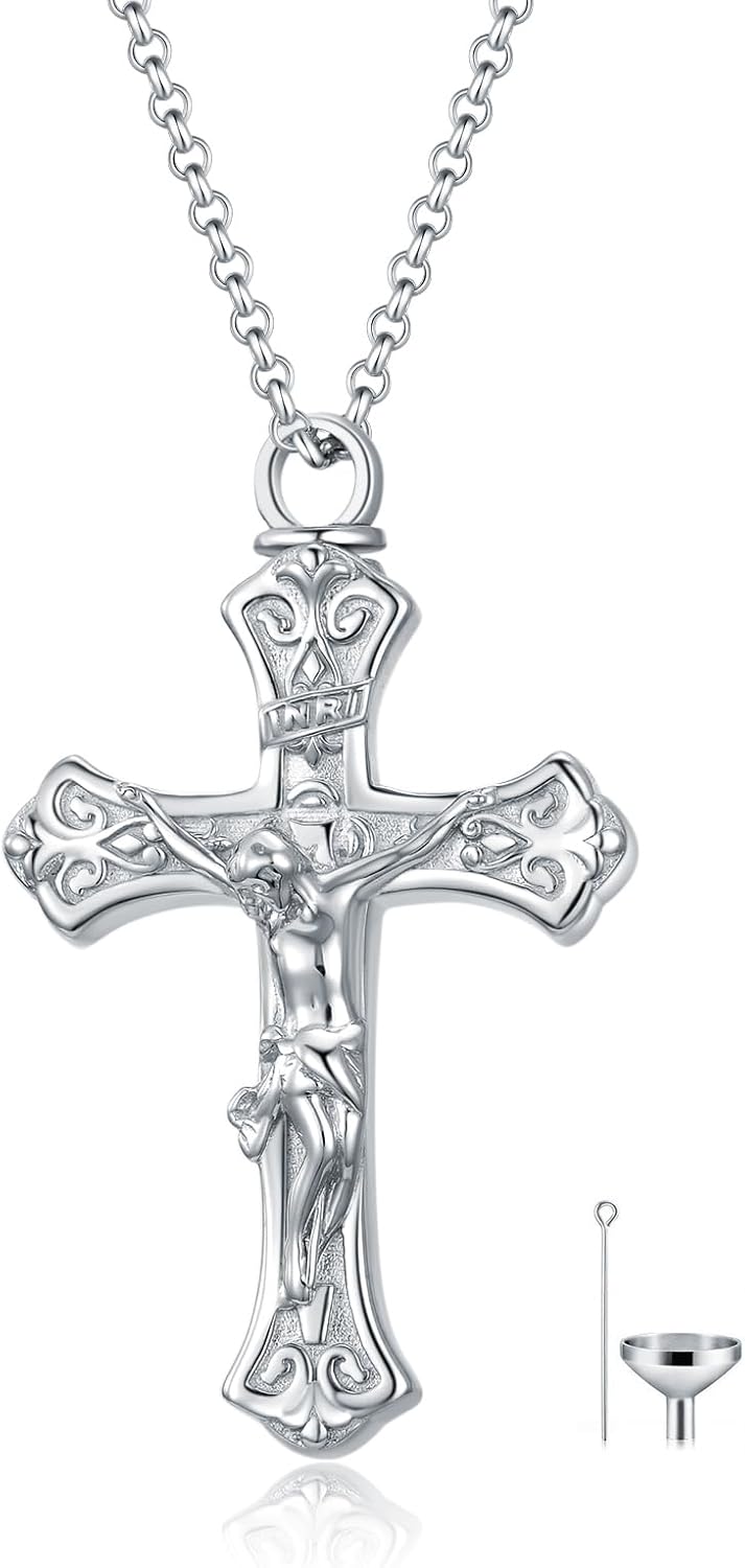 Cross Urn Necklace for Ashes 925 Sterling Silver Cremation Jewelry with Funnel Filler Kit Ashes Necklace for Human Women Girl Pets